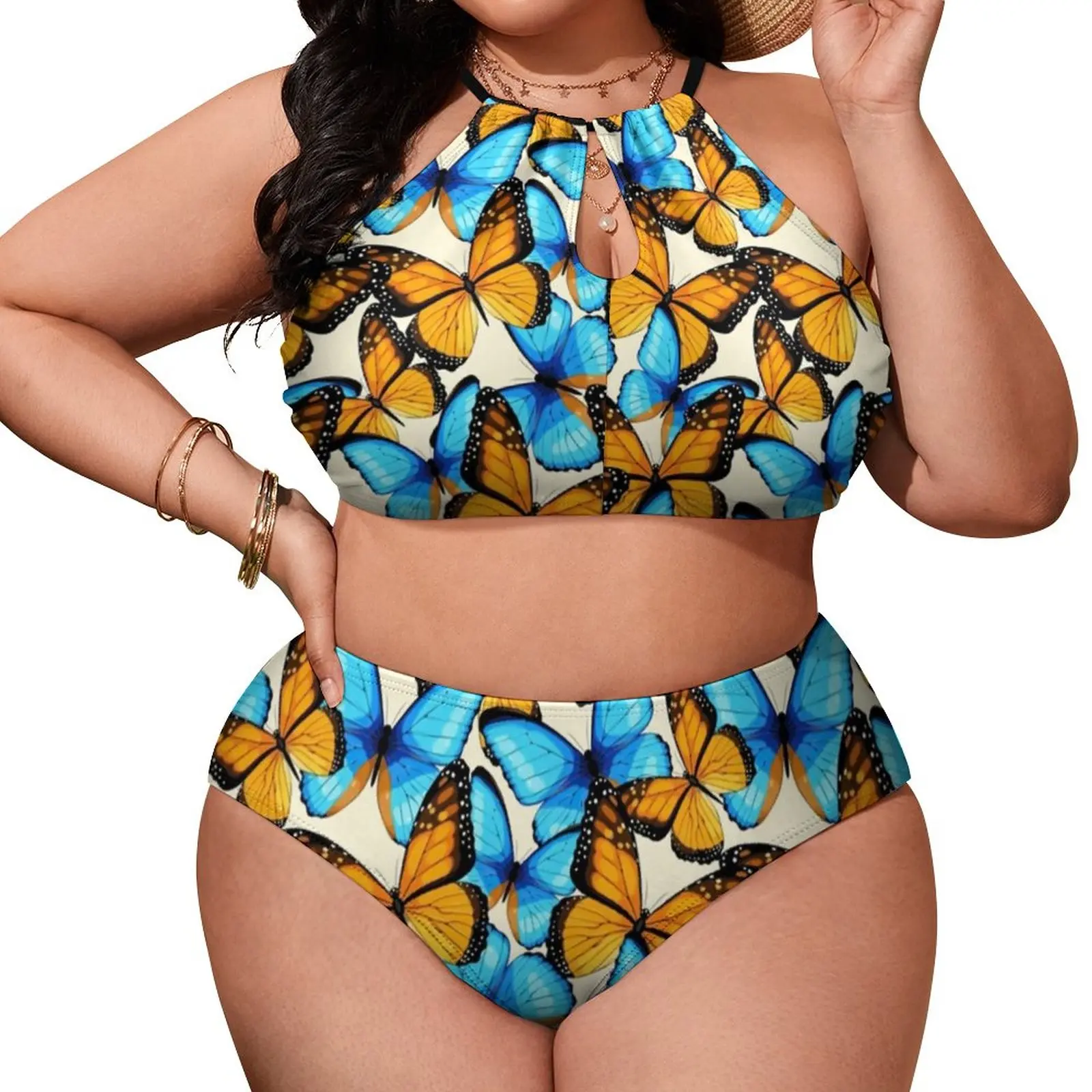 

Blue And Yellow Monarch Butterfly Bikinis Set Sexy Butterflies Art Watercolor Animal Bikini Swimsuit Push Up High Cut Swimwear