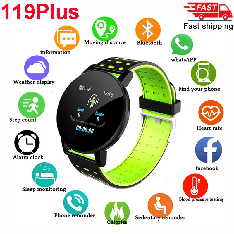 

2022 Original 119Plus Bluetooth Smart Watch IP67 Waterproof Smart Bracelet Blood Pressure Exercise Tracker Men/Women Smart Watch