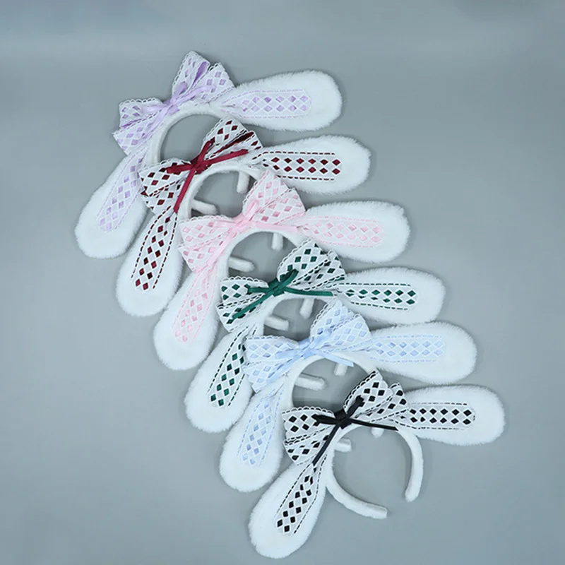 

Women Girls Headband Cute Rabbit Bunny Plush Lop Ears Headdress Double Ribbon Bowknot Lolita Cosplay Kawaii Hair Accessories NEW