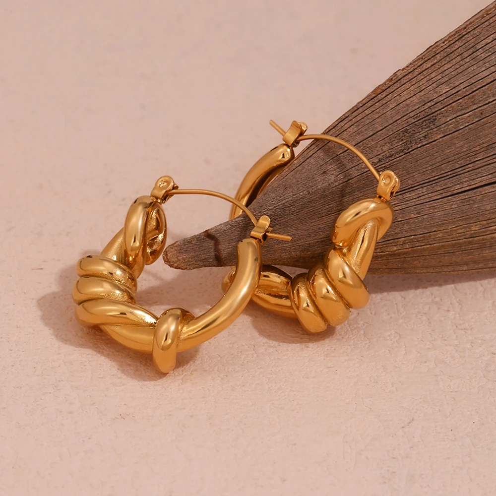 Классические минималистичные витые серьги-кольца из нержавеющей стали для