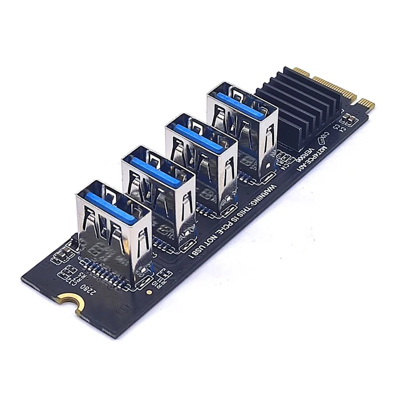

M.2 PCI-E Adapter Card M2 NVME KEY-M to 4-port PCI-E USB3.0 Graphics Card Expansion Adaptor Support 2280 ASM1184E Chip