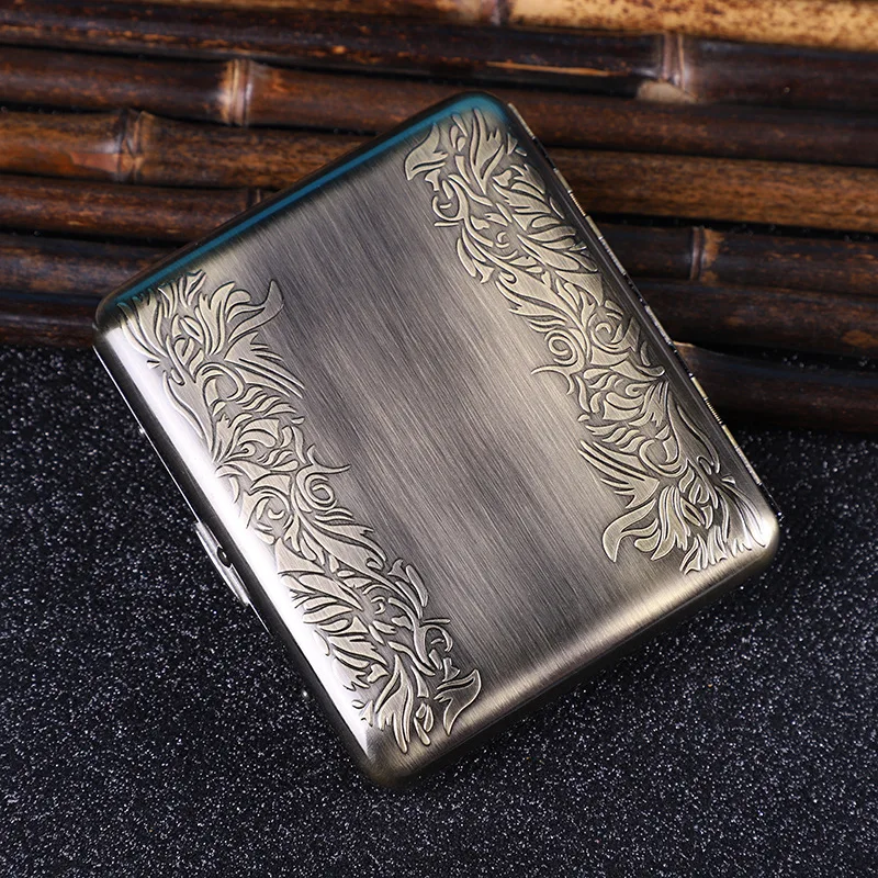 

14-20Pcs Retro Bronze Brushed Printing Cigarette Case Tang Grass Pattern Men Cigarette Case Cigarette Accessories with Gift Box