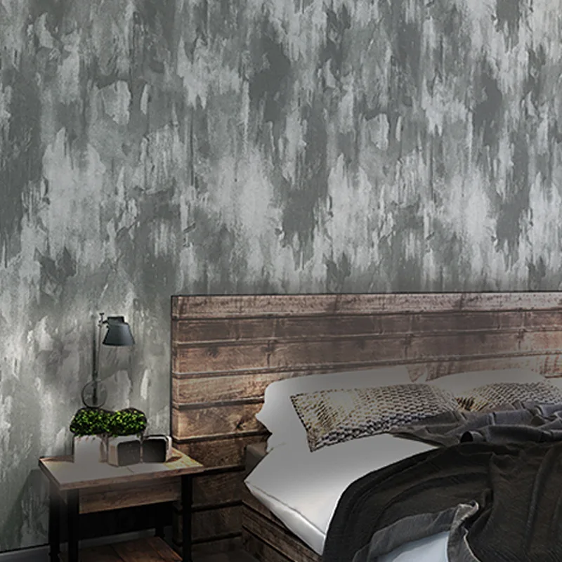 

vintage industrial grey cement wallpaper plain mottled solid non-woven wallpaper hotel clothing store office