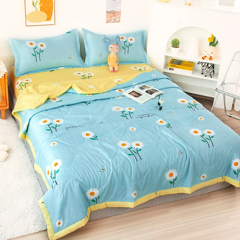 

Floral Prined Washed Cotton Thin Quilt Air-conditioning Comforter Adult King Quilt Bedspread Luxury Air-Condition Bed Blanket