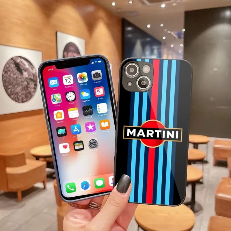 

Martini Racing чехол для телефона в полоску для iPhone 14 13 12 11 Pro Max X XR XS 8 7 Plus чехол для телефона из жидкого стекла