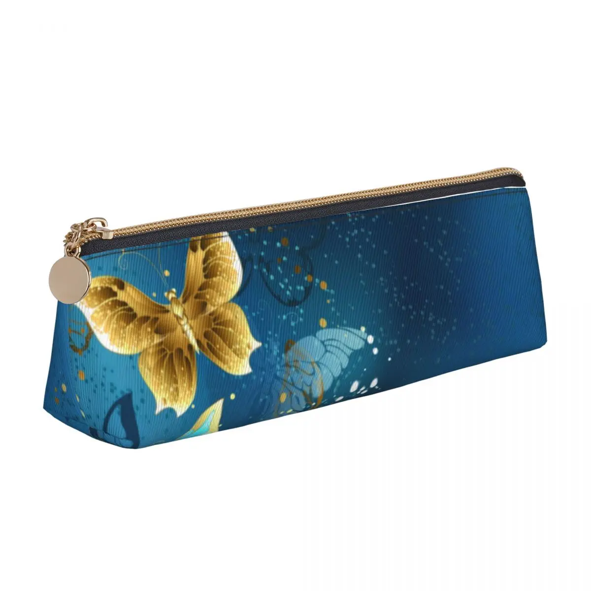 

Retro Steampunk Triangle Pencil Case Golden Butterflies Boy Girl School Zipper Pencil Box Retro Leather Pen Bags