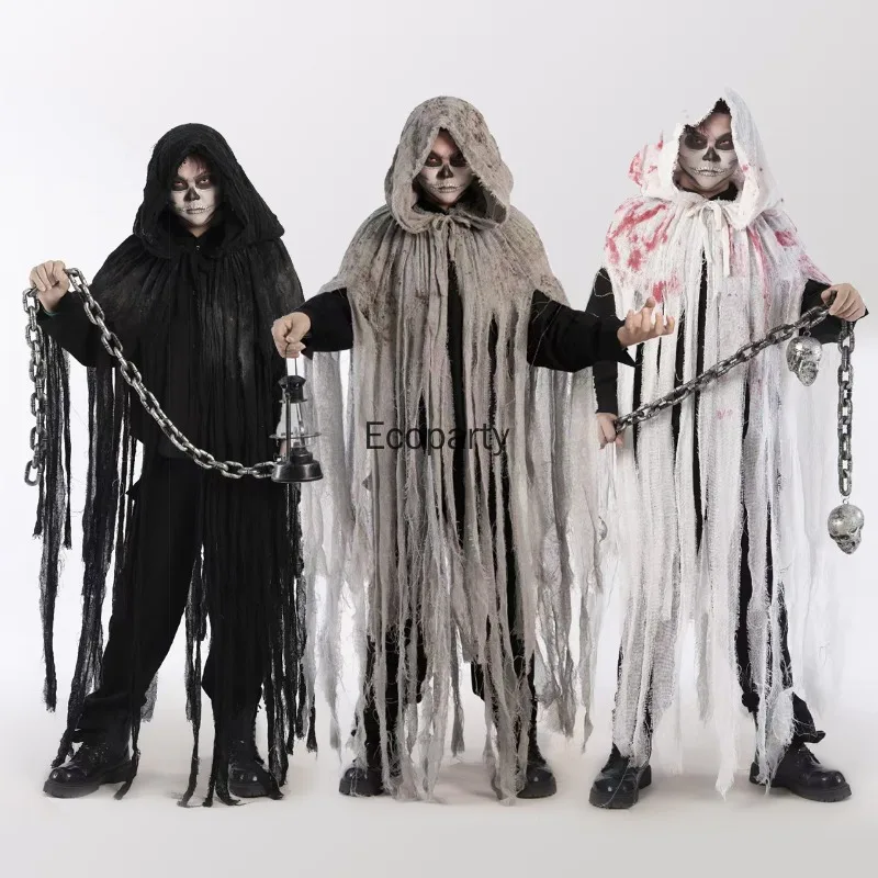 Фото Взрослый Хэллоуин Призрак Dementors Косплей Костюм Ужас Разбросанные Кисточки Зомби Накидка С Капюшоном День Мертвых Вечеринка Наряды №2