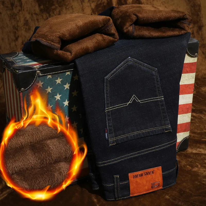 Winter 2020 Velvet Thermal Jeans for men fall quality men's casual stretch pants