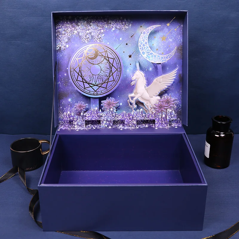 

High Quality Blue Flip Top Three-dimensional Gift Box Ins Wind Girl Heart Creative Birthday Companion Empty Box Set