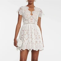 summer dress for women 2022 sexy see through womens v neck short sleeve tunic flare lace party bithday dress