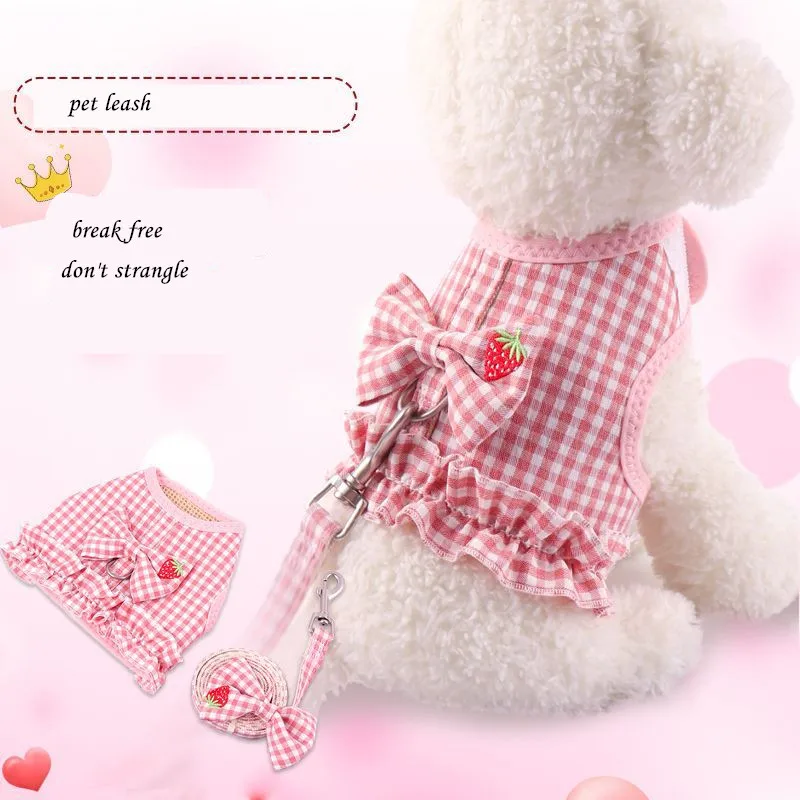 

Bow Dog Collar Skirt Cute Pet Harness with Breast Strap Traction Rope Cat Dogs Clothes Harness Vest Princess Tutu Dress Skirt