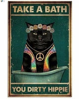 cat take a bath you dirty hippie retro metal tin sign vintage tin sign for bathroom home coffee wall decor