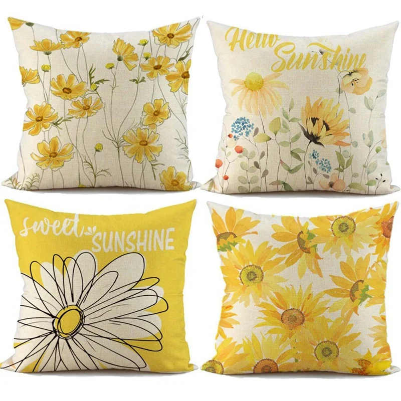 

Summer Pillow Covers 18X18 Set Of 4 Sunflower Farmhouse Throw Pillows Summer Decorations Cushion Cas For Couch Decor