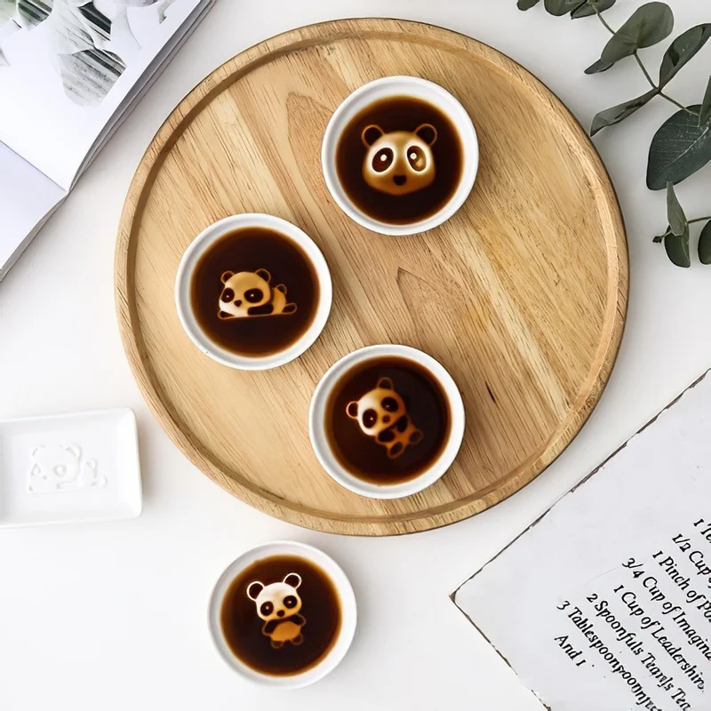 

Керамическая тарелка со вкусом панда, белая фарфоровая круглая маленькая тарелка, мини соевый соус, тарелка для приправ, посуда, бытовые кухонные принадлежности