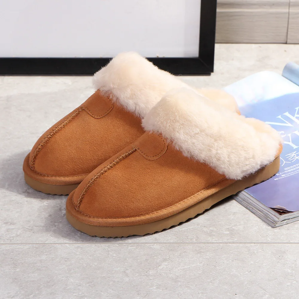 

Real Fur Furry Slippers for Fashion Female Alpaca House Women's Winter plush Indoor Warm Man Home Shoes Fluff Stuff Slipper