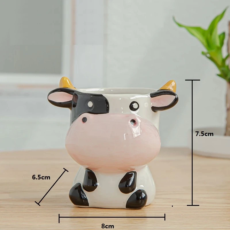 Nordic New Style Ceramic Animal Flower Pot Cartoon Zebra Sheep Cow Head Mini Pot Succulents Plants Bonsai Pots Home Decoration images - 6