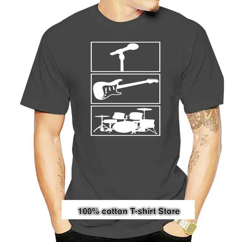 

Rock Roll-Camiseta AM69 para hombre, con micrófono para guitarra eléctrica, batería, batería, música y canciones