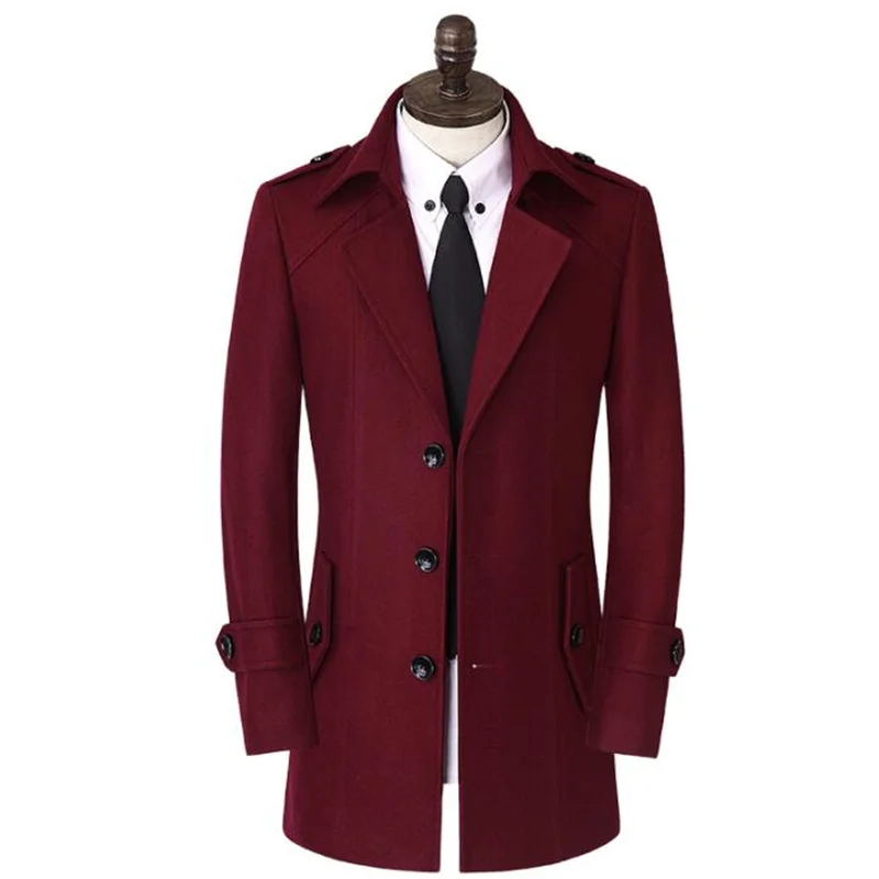 

Шерстяное пальто корейский бренд мужское приталенное повседневное однобортное бордовое пальто Тренч для подростков одежда Мужская ветровка Chaquetas Jaqueta Red