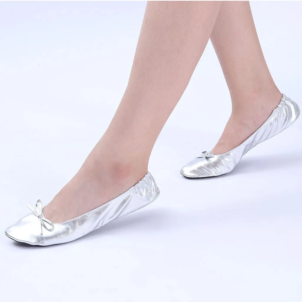 

Women Shoes Flats Portable Fold Up Ballerina Flat Shoes Roll Up Foldable Ballet After Party Shoes For Bridal Wedding Party Favor