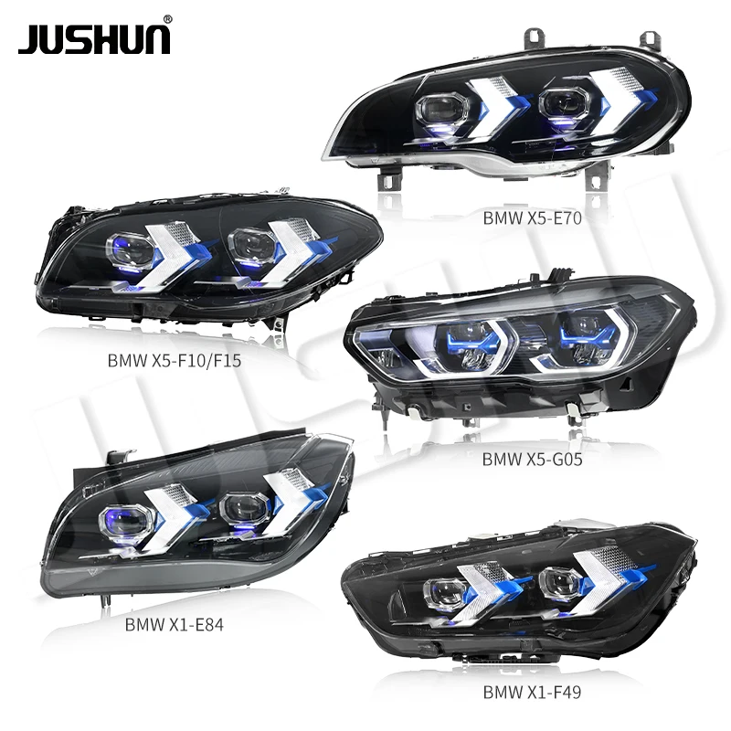 Фото Новые высококачественные светодиодные фары JUSHUN 2026 года для BMW X1 F49 E84 X5 G05 E70, индивидуальная подгонка по VIN, без ошибок №1