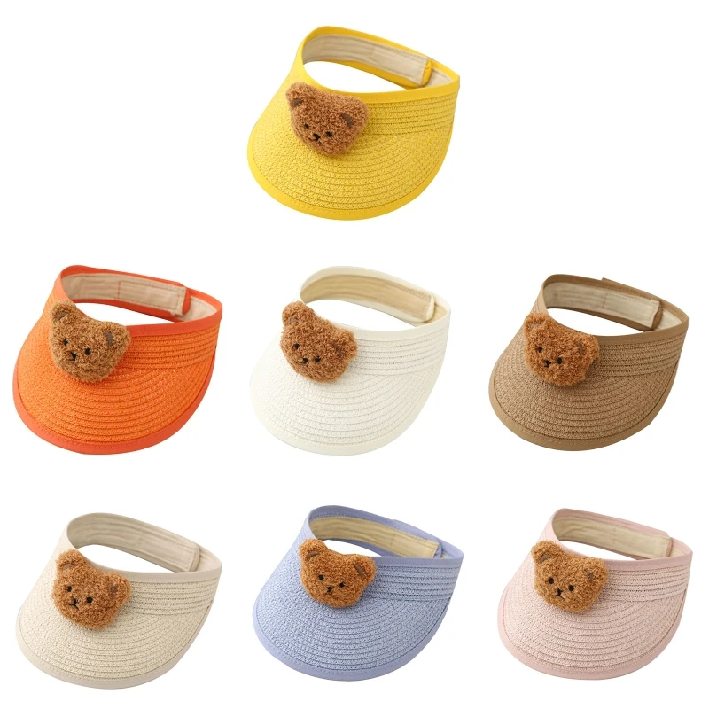 

Cartoon Bear Kids Straw Hat Summer UV Protection Sun Head Accessory for Baby Toddler Boys Girls Outdoor Traveling Hats N1HB