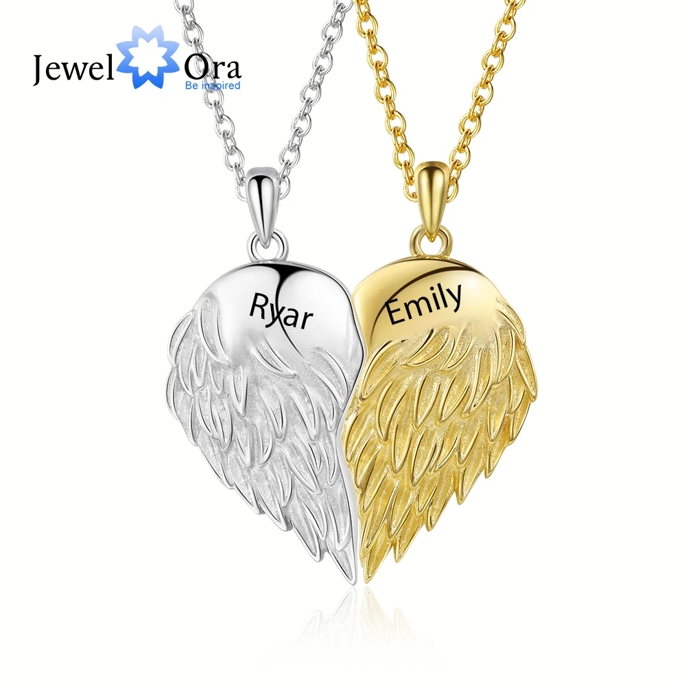 

Personalized Wing Pendant Necklace Set with 2 Names Engraving Customized Chain BFF Necklaces Anniversary Gift for Couples Lovers