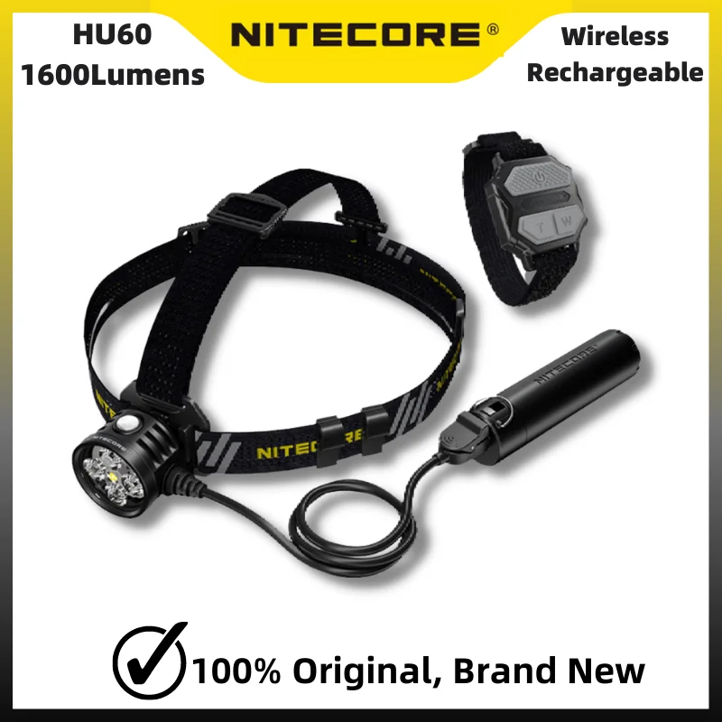 NITECORE HU60 Headlamp USB Powered Elit Headlight 1600Lumens with Remote Control Wristband