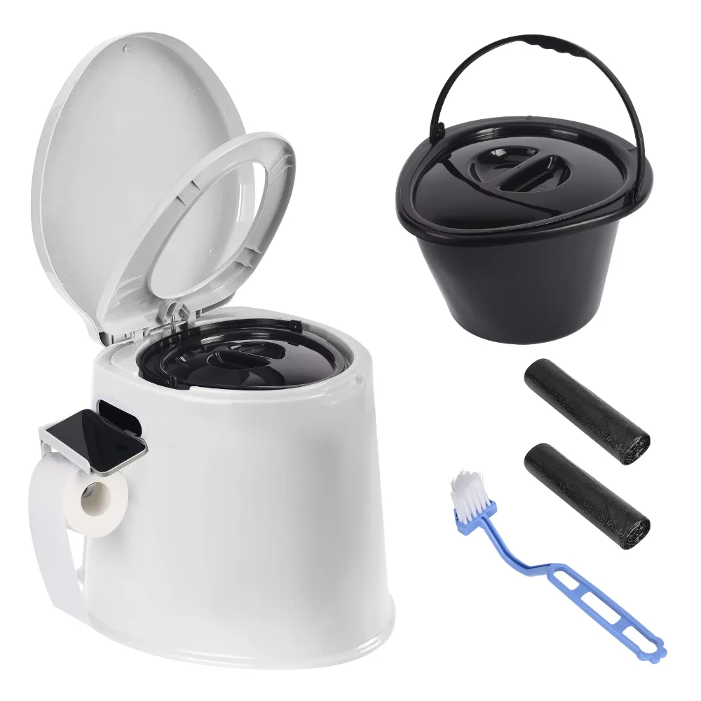 

Portable Camping Toilet with Detachable Inner Bucket and Removable Toilet Paper Holder - White,freight free