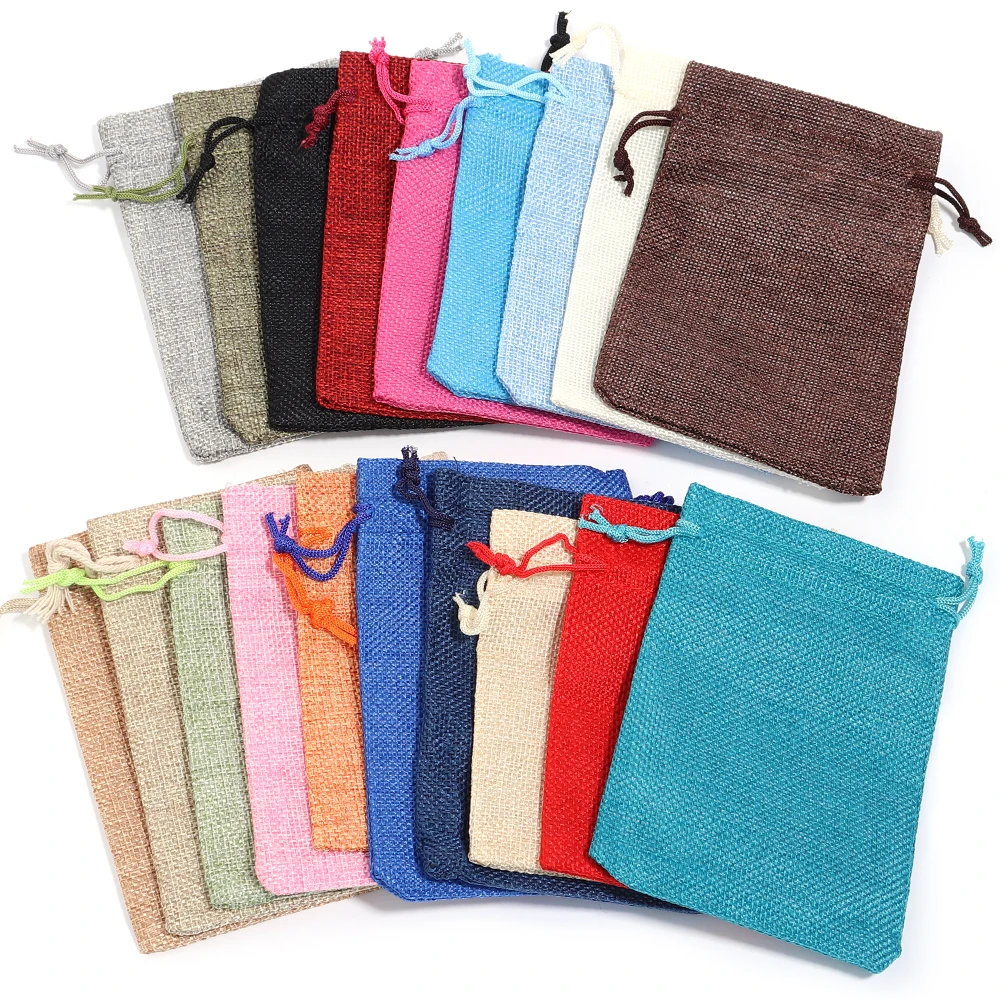 Подарочные пакеты из мешковины, хлопка и льна 5 шт.
