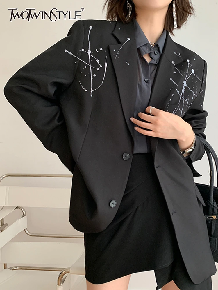 

Женский однобортный Блейзер TWOTWINSTYLE, повседневный прямой пиджак с отложным воротником и длинным рукавом