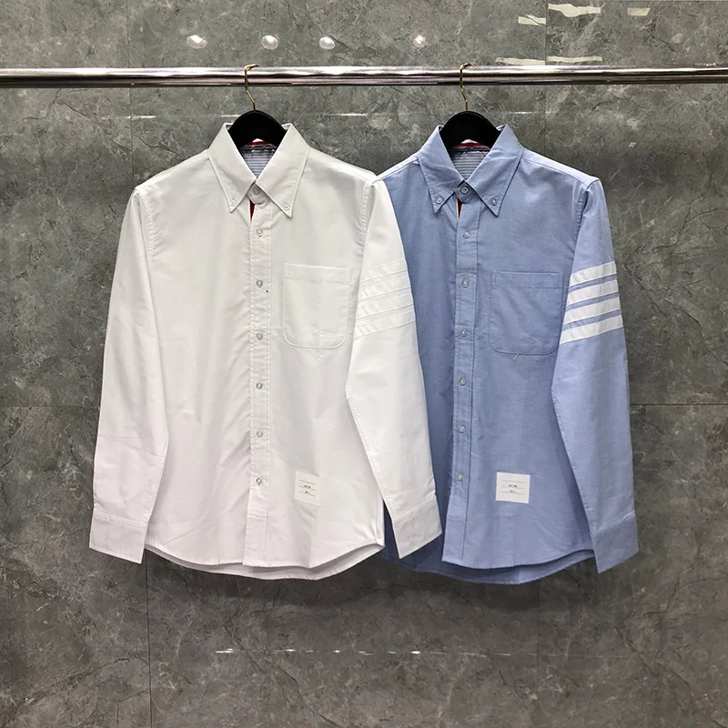 

TB THOM Shirt Spring Autunm Fashion Brand Men's Shirt White 4-bar Striped Casual Cotton Oxford Slim Custom Wholesale TB Shirt