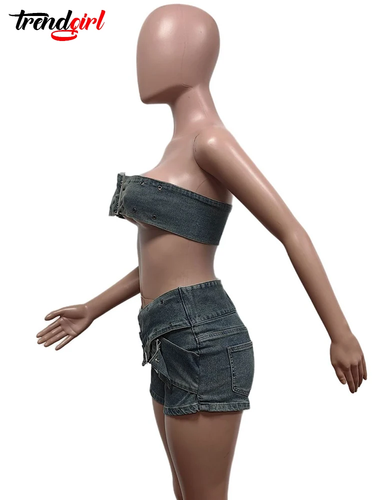 Mlaiscsr Шикарный дизайн с поясом топы и шорты на груди эластичные джинсовые