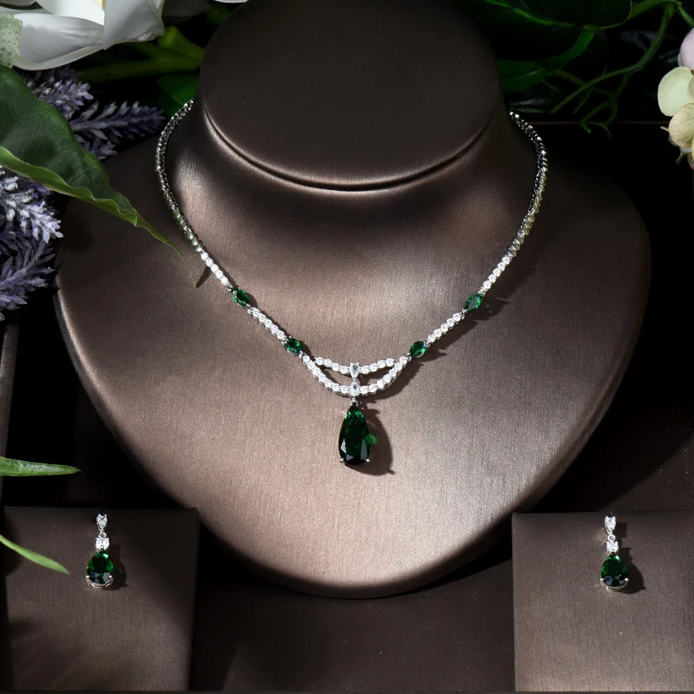 

Fashion High Quality Cubic Zirconia Wedding Necklace and Earrings Luxury Bridal Jewelry Sets for Bridesmaids Accessories N-324