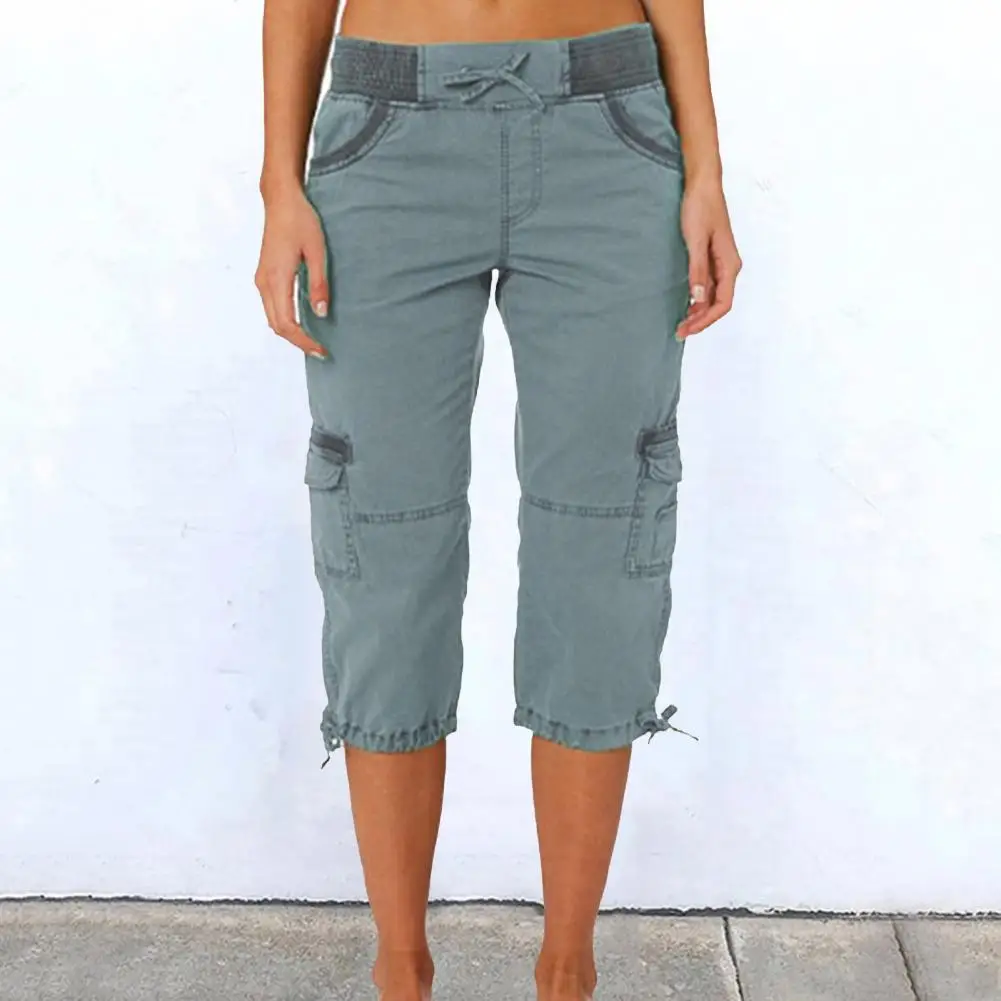 

Хорошие летние брюки для отдыха с карманами с откидной крышкой, эластичная талия, широкие летние брюки, не скатывающиеся укороченные брюки, повседневная одежда