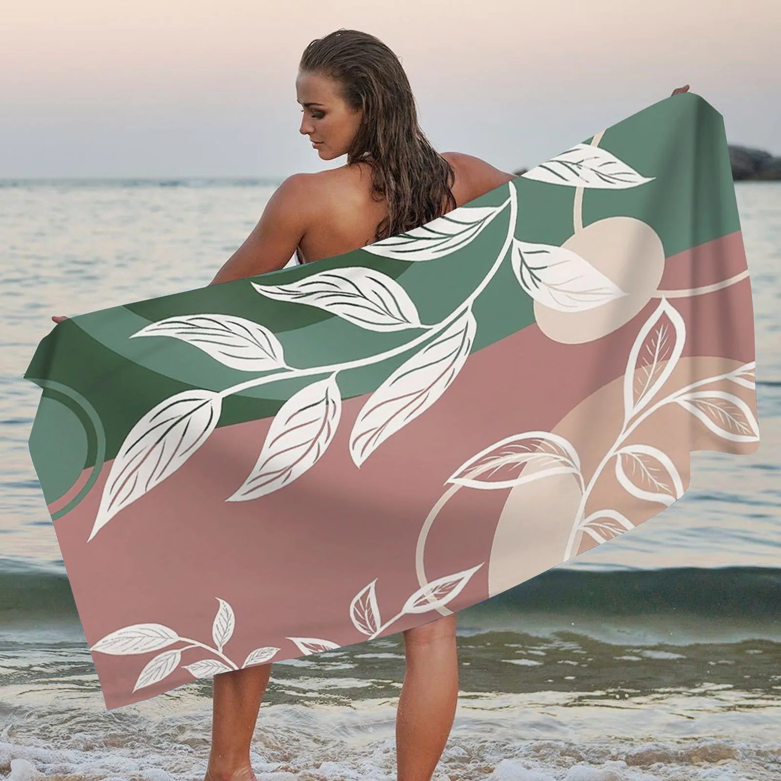 

Microfiber Beach Towel Super Lightweight Camo Bath Towel Sandproof Beach Gold Towel Set Dark Green Towel Fringe Hand Towel