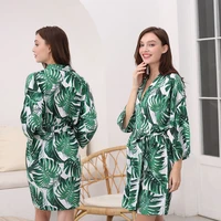 rayon cotton kimono robe sleepwear green leaf robe bridesmaid gift spa robes for girls birthday party robe bathrobe