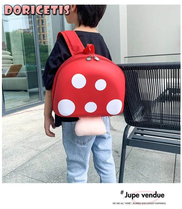 

Baby Backpack Nylon Cute Cartoon Mushroom Shape Light High Capacity Waterproof Kids Hard Shell Outdoor Travel Bag New Hot Sale
