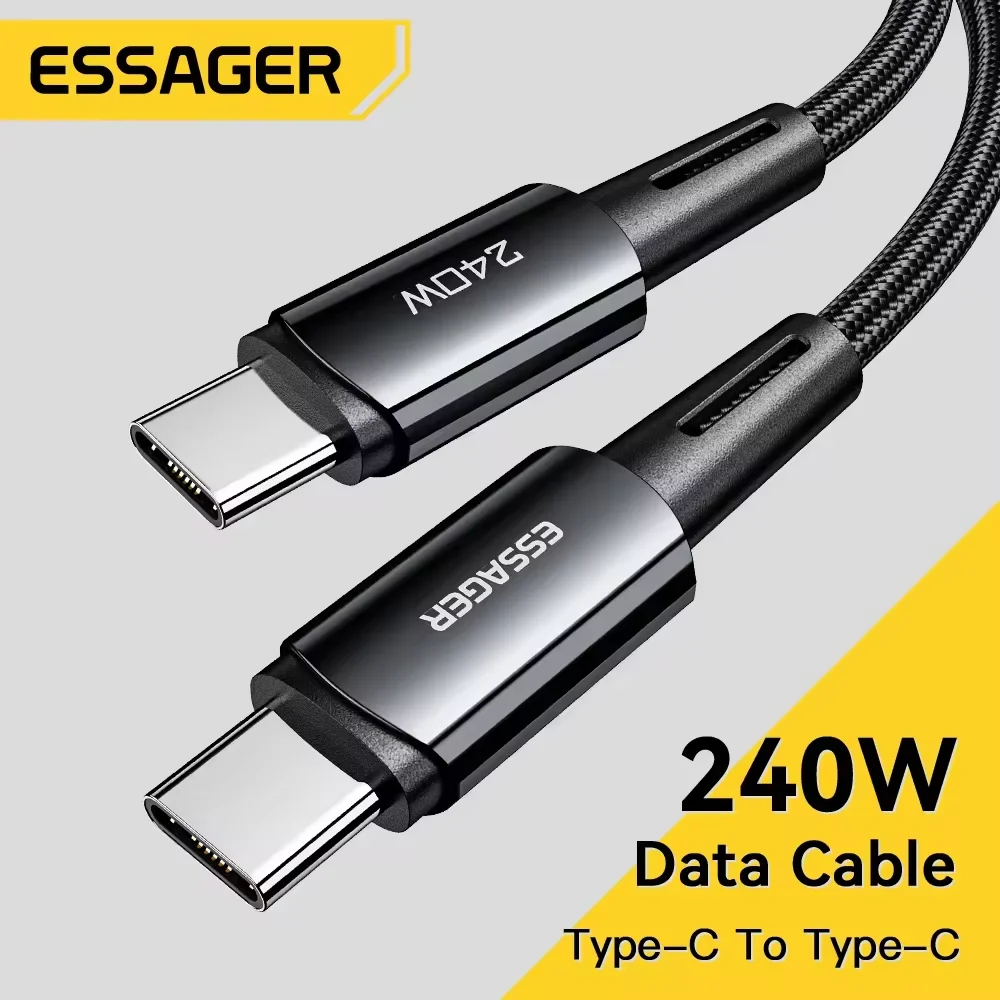 כבל טעינה מהירה Essager 240W Super Fast Charge Type-C 67W כבל טעינה מהירה USB 6A עבור Xiaomi 12Pro Redmi K50 Note 11Pro Black Shark 5Pro