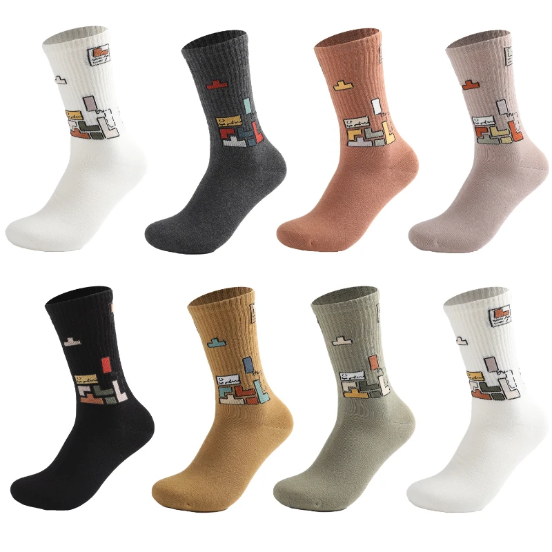 Men's socks 100% cotton trend medium tube sports socks medium tube combed cotton boneless socks 6 pairs