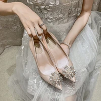 large size 42 43 women wedding shoes satin champagne bridesmaid heels pearl white ladies bridal high heels female dress shoes