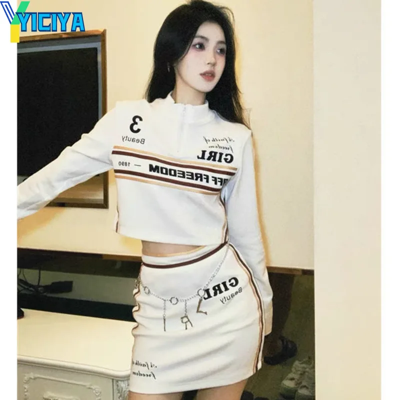 

YICIYA Bomber Woman SET Varsity University Long Sleeve Top And A-line Skirt Motorcycle Set Vintage Y2k Suit 2022 Winter Women