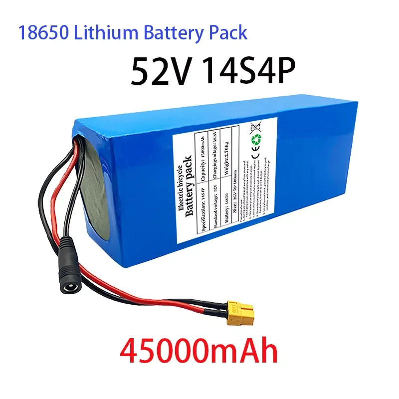 

High capacity 52V 14S4P 45000mah 18650 2000W lithium battery for balance car, electric bike, scooter, tricycle with bms