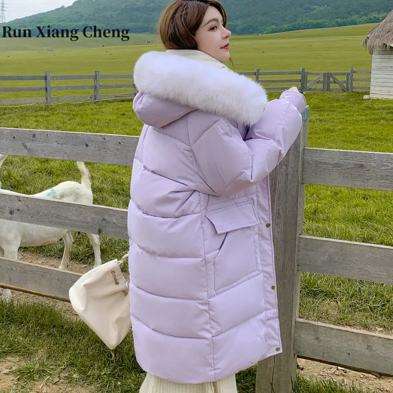 2023 Winter New Women Loose Slim Down Cotton-padded Jacket Big Fur Collar Design Sense Niche Korean Popular Puffer Cotton Parkas