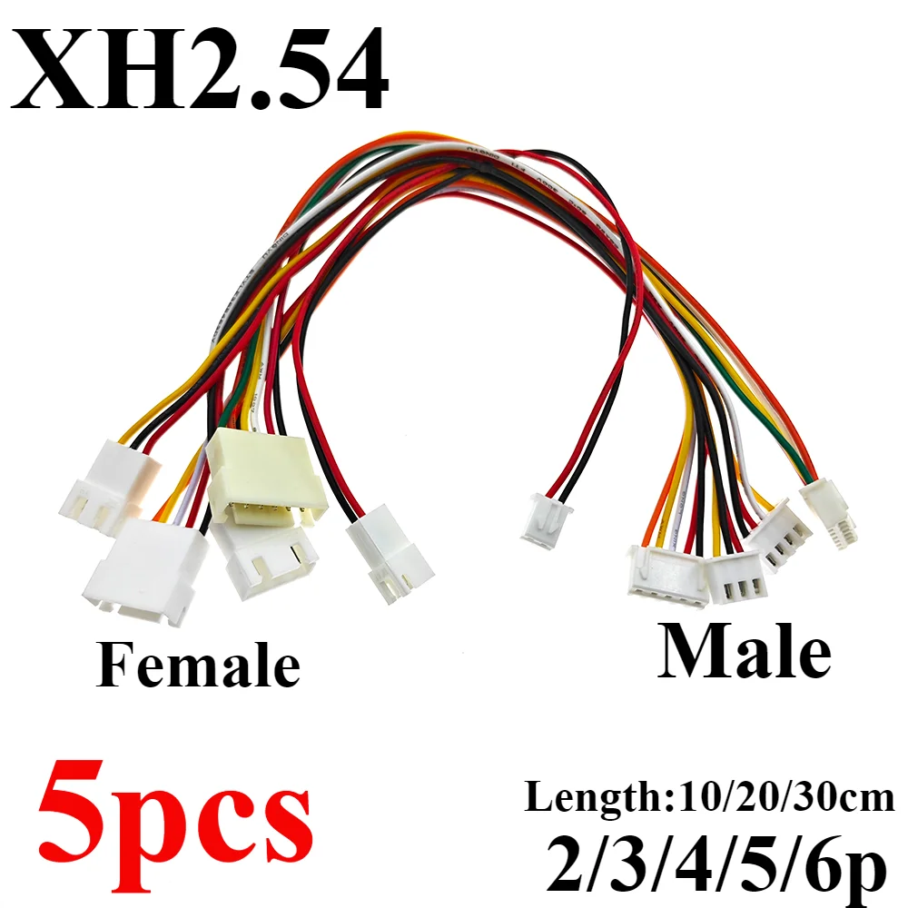 Удлинитель XH2.54 2/3/4/5/6p XH 2 54 мм штекер-гнездо с кабелем 10/20/30 см 26AWG 5 шт.