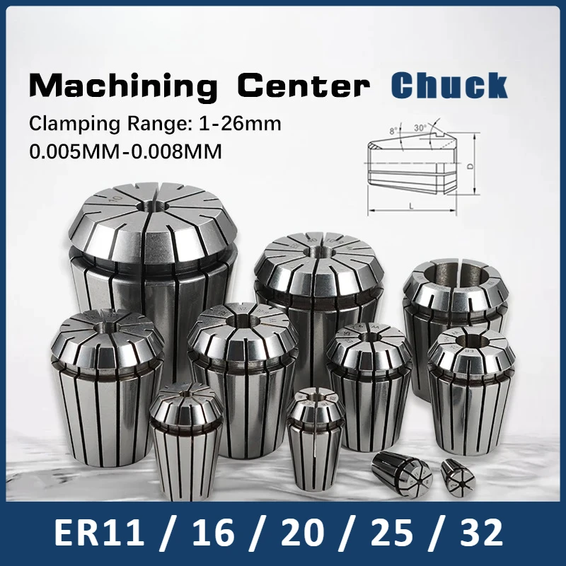 

ER11 ER16 ER20 ER25 ER32 Пружинная цанга Высокоточный цанговый патрон 0,005/0,008 мм для гравировального станка с ЧПУ Фрезерный токарный станок