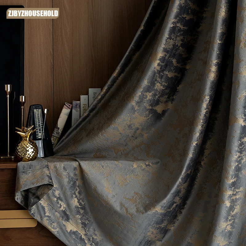 

Northern Europe Curtains for Living Dining Room Bedroom Luxury Custom Bronze Texture Velvet Curtain Dark Grey Door Window Decor