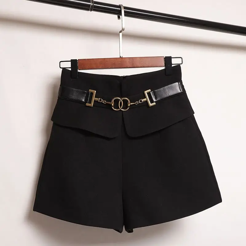 Women's Korean Solid Color Fashion High Waist Shorts Office Lady Casual Loose Wide Leg Spliced Shorts Summer Female Clothing
