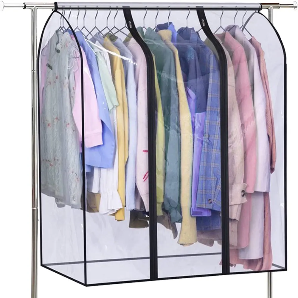 

40" Clear Garment Rack Cover Waterproof Closet Garment Bag for Storage Dress, Coat, Suit Protector Bottom Enclosed Dustproof Han