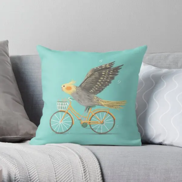 

Cockatiel On A Bicycle Printing Throw Pillow Cover Office Home Comfort Bed Anime Wedding Soft Case Waist Pillows not include
