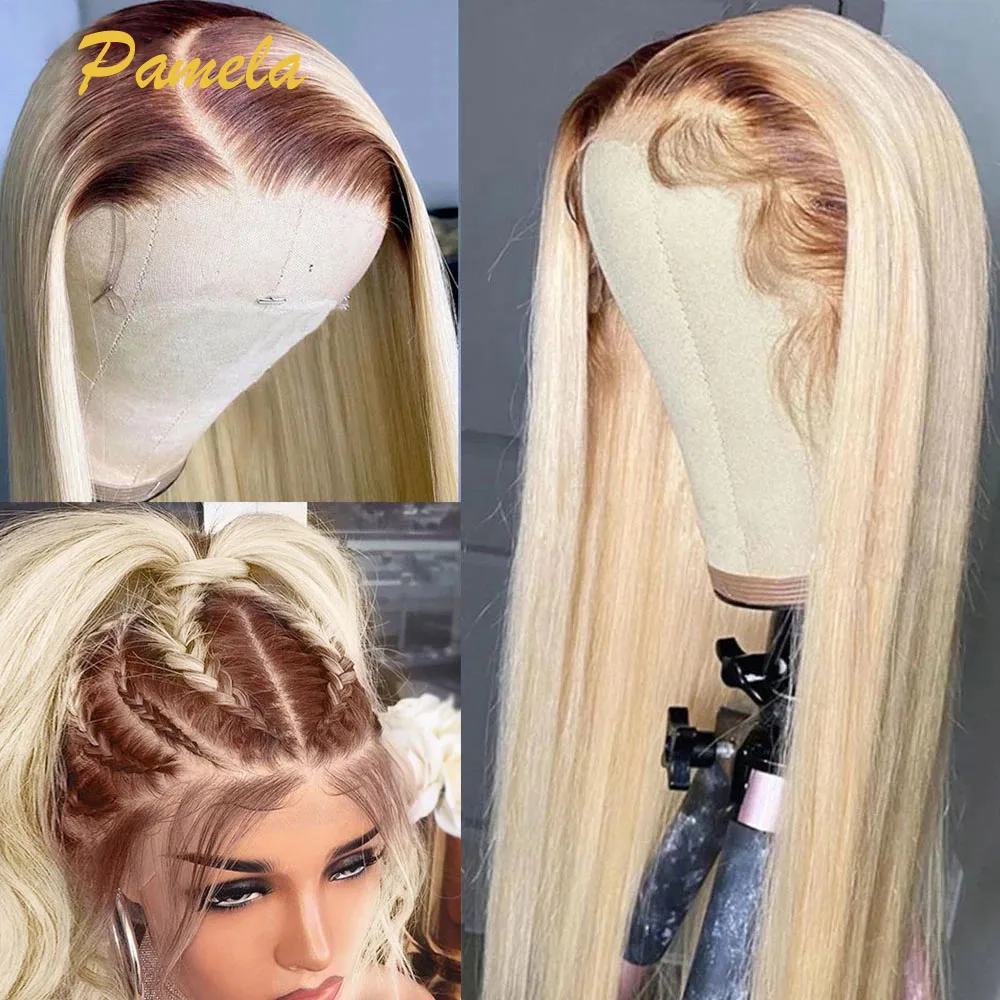 

Brazilian Ombre Brown 4/613 Blonde Straight Human Hair Wigs Full Colored 150% Density Transparent Lace Frontal Wigs For Women